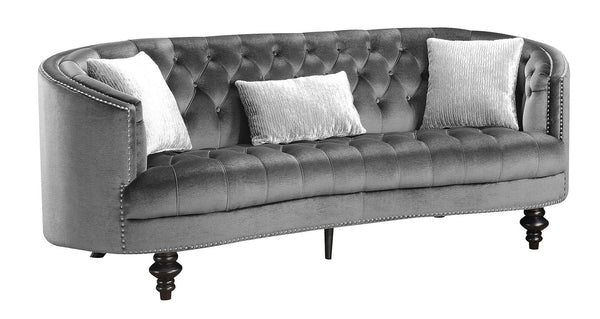 Nail head Trim Fabric upholstered Wooden Sofa with Button Tufted Details, Gray-Living Room Furniture-Gray-Flannelette Fabric and Wood-JadeMoghul Inc.