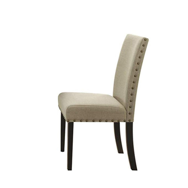Nailhead Trim Fabric Upholstered Wooden Side Chair, Set of 2, Beige and Black-Accent Chairs-Beige and Black-Wood and Fabric-JadeMoghul Inc.