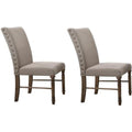 Nailhead Trim Fabric Upholstered Wooden Side Chair, Set of 2, Gray and Brown-Accent Chairs-Gray and Brown-Wood and Fabric-JadeMoghul Inc.