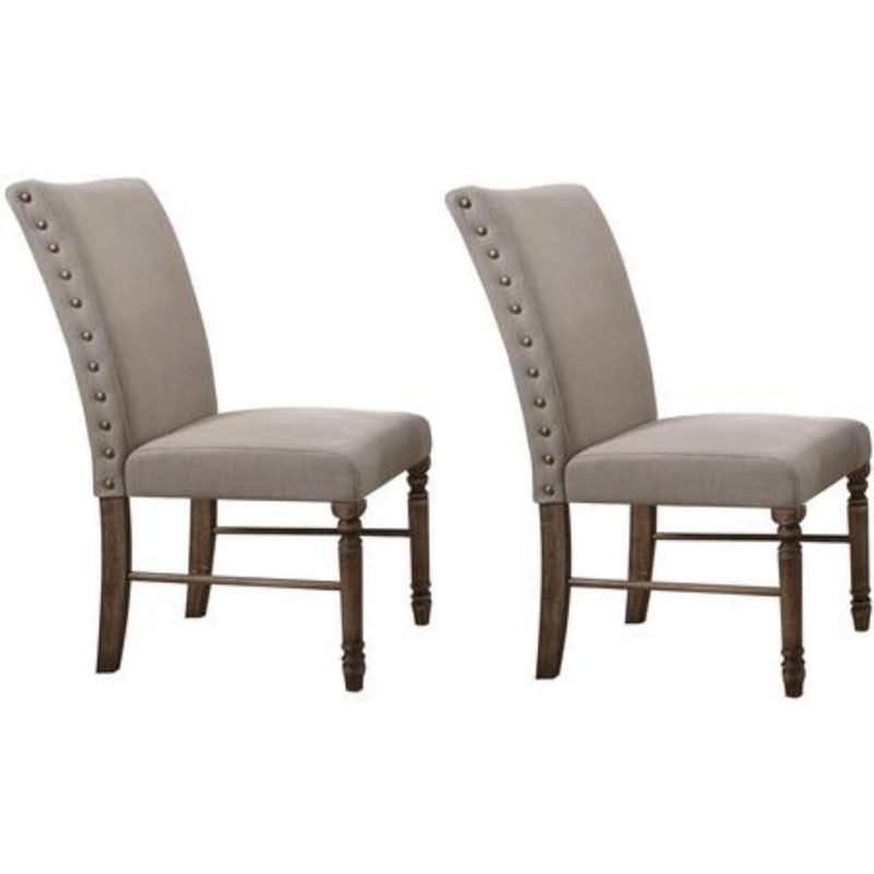 Nailhead Trim Fabric Upholstered Wooden Side Chair, Set of 2, Gray and Brown-Accent Chairs-Gray and Brown-Wood and Fabric-JadeMoghul Inc.