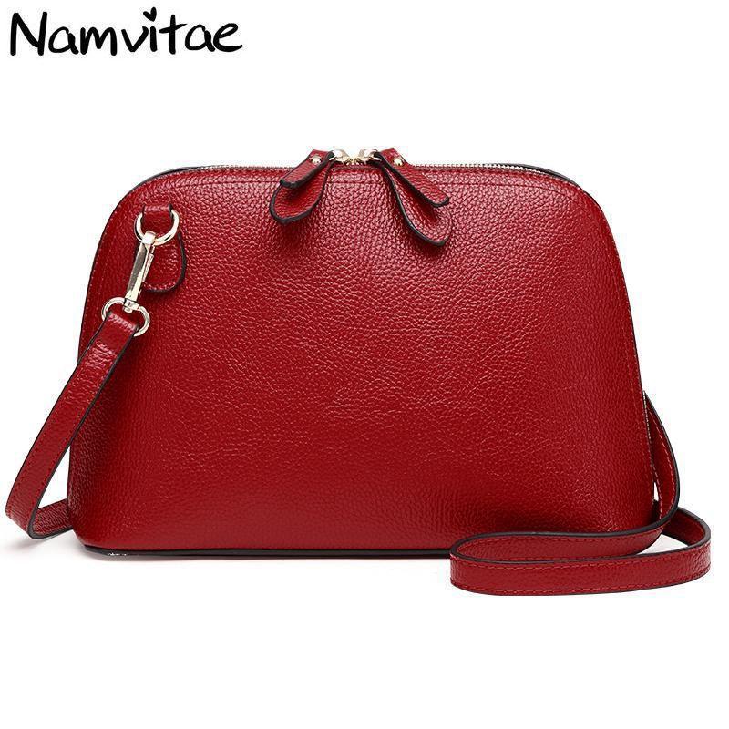 Namvitae Brand Genuine Leather Women Messenger Bag High Quality Cow Leather Small Crossbody Shell Bag Women Fashion Shoulder Bag-Black-JadeMoghul Inc.