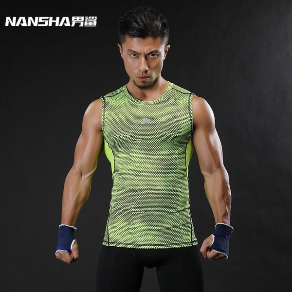 NANSHA Brand Breathable Quick Dry Men's Sporting Vest Clothing Compression Tank Tops Workout Tight-fitting Clothes Sportwear-Blue-M-JadeMoghul Inc.