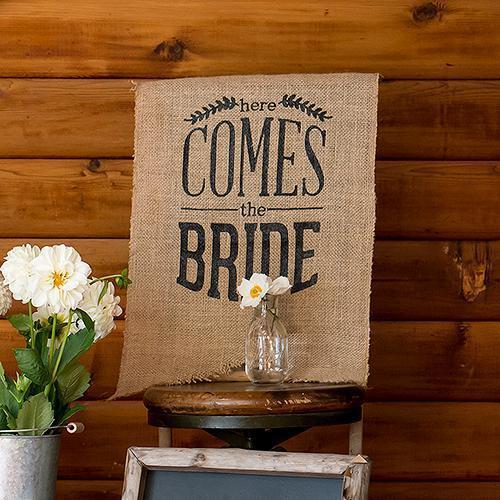 Natural Burlap Ceremony Sign - Black Print Here Comes the Bride (Pack of 1)-Wedding Signs-JadeMoghul Inc.