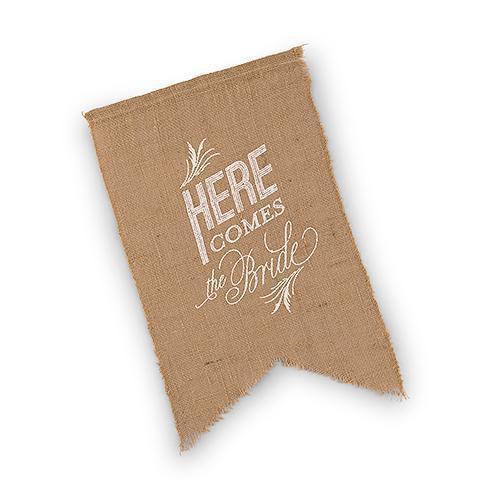 Natural Burlap Ceremony Sign - White Print Here Comes the Bride (Pack of 1)-Wedding Signs-JadeMoghul Inc.