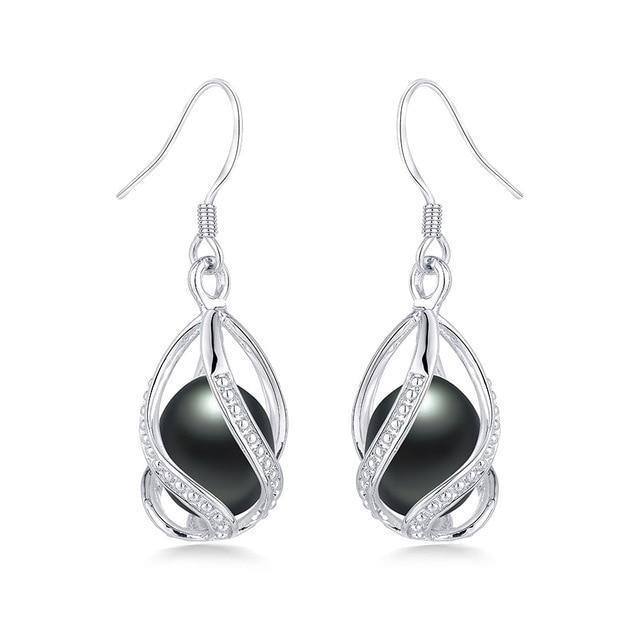 Natural Freshwater Pearl Drop Earrings Set In 925 Sterling Silver-black pearl-JadeMoghul Inc.