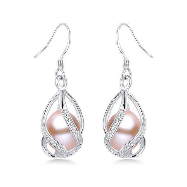 Natural Freshwater Pearl Drop Earrings Set In 925 Sterling Silver-pink pearl-JadeMoghul Inc.