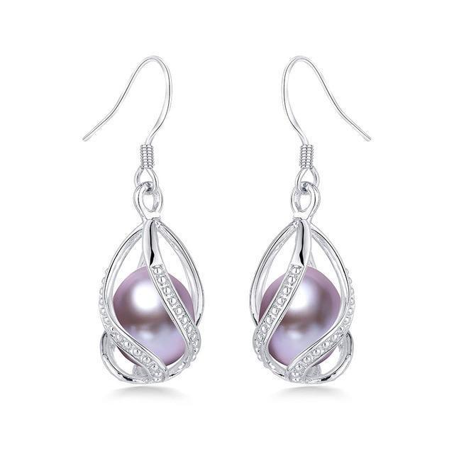 Natural Freshwater Pearl Drop Earrings Set In 925 Sterling Silver-purple pearl-JadeMoghul Inc.