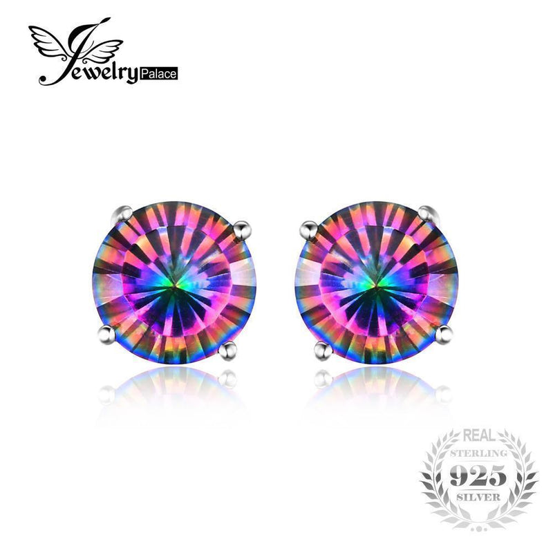 Natural Mystic Rainbow Topaz Earrings Stud For Girls Genuine Pure Solid 925 Sterling Silver Round Brand Fashion Hot Wholesale--JadeMoghul Inc.