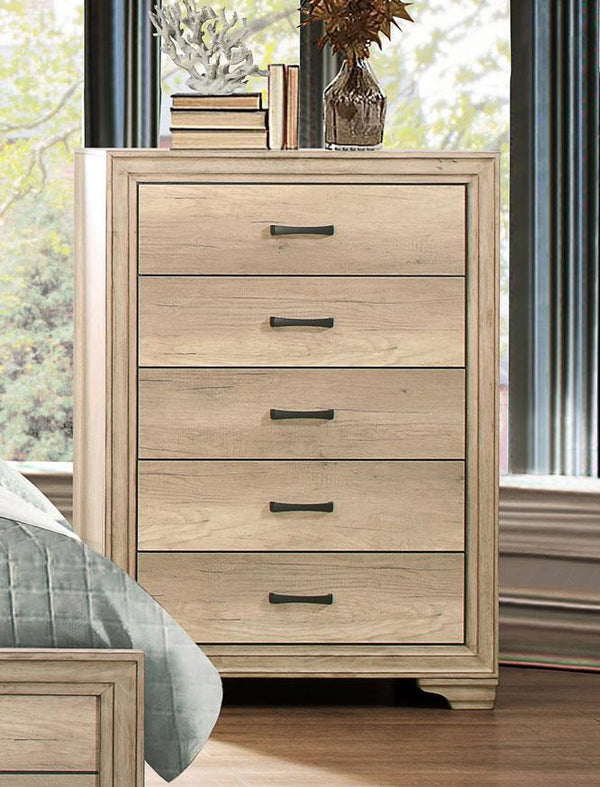 Natural Tone Wooden Chest With 5 Drawers In Brown-Accent Chests and Cabinets-Brown-Wood-JadeMoghul Inc.