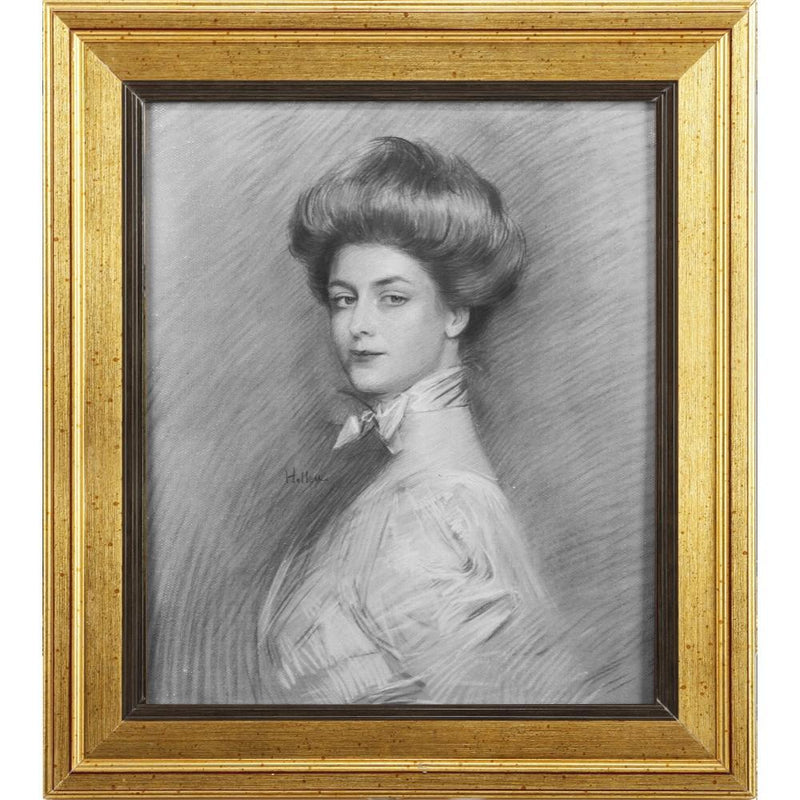 Natural Wooden Framed Portrait Of Charlotte Wall Art, Multicolor-Wall Decor-Multicolor-Linen Fabric and Wood-JadeMoghul Inc.