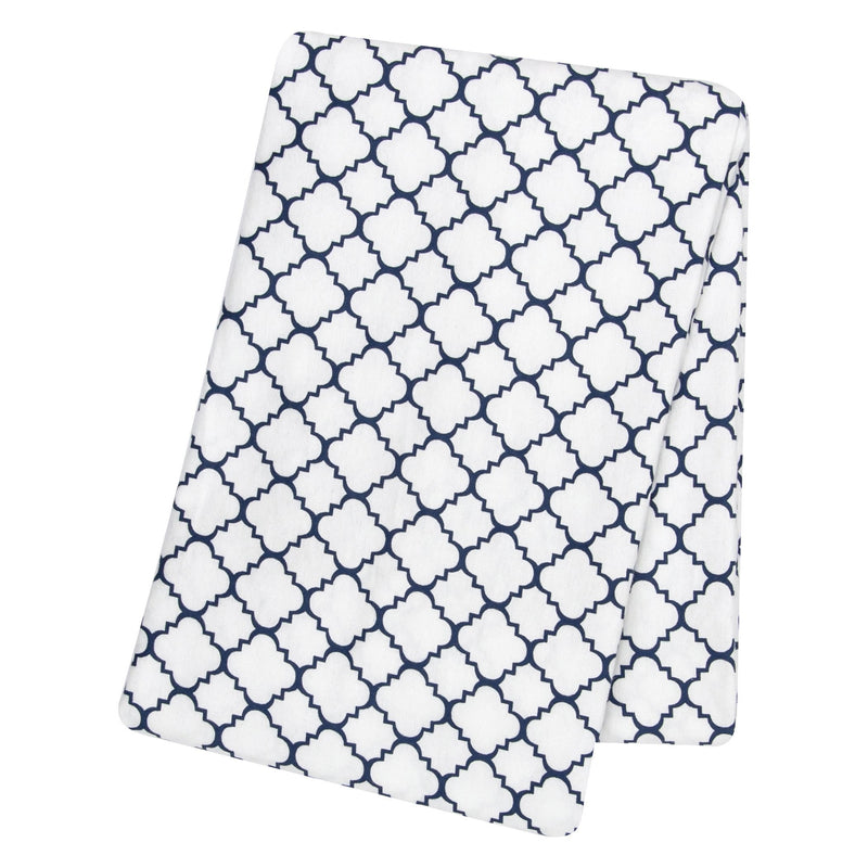 Navy Quatrefoil Flannel Swaddle Blanket-QTRFL-JadeMoghul Inc.