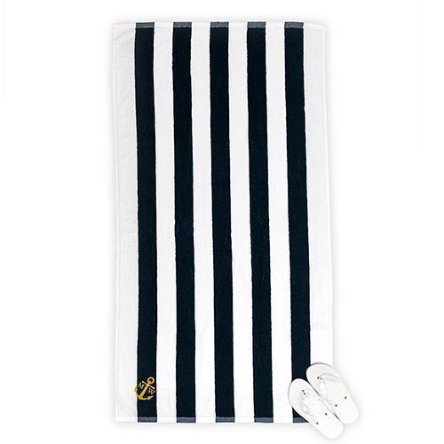 Navy Striped Terry Beach Towel (Pack of 1)-Personalized Gifts for Women-JadeMoghul Inc.