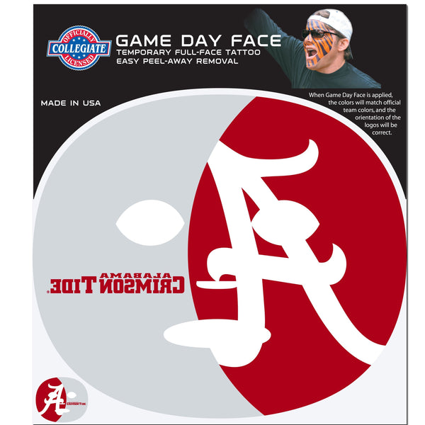 NCAA - Alabama Crimson Tide Game Face Temporary Tattoo-Tailgating & BBQ Accessories,Game Day Face Temporary Tattoos,College Game Day Faces-JadeMoghul Inc.