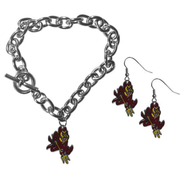 NCAA - Arizona St. Sun Devils Chain Bracelet and Dangle Earring Set-Jewelry & Accessories,College Jewelry,Arizona St. Sun Devils Jewelry-JadeMoghul Inc.