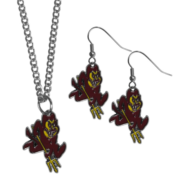 NCAA - Arizona St. Sun Devils Dangle Earrings and Chain Necklace Set-Jewelry & Accessories,Jewelry Sets,Dangle Earrings & Chain Necklace-JadeMoghul Inc.