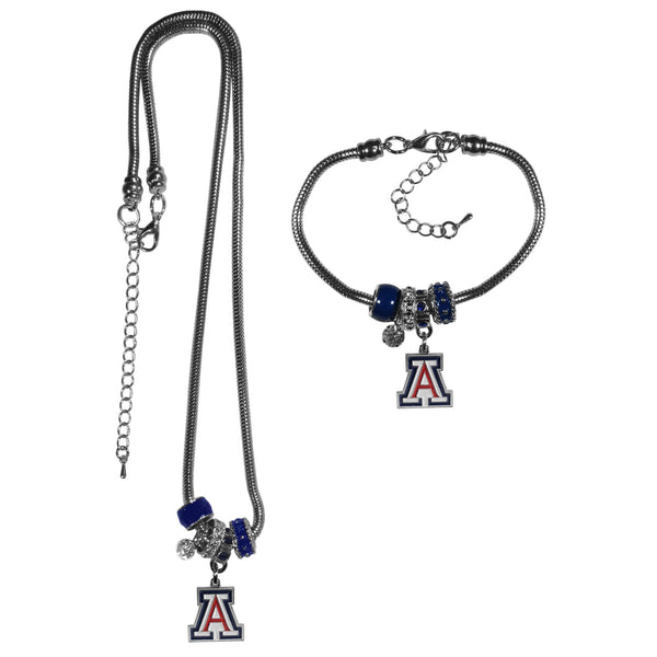 NCAA - Arizona Wildcats Euro Bead Necklace and Bracelet Set-Jewelry & Accessories,College Jewelry,Arizona Wildcats Jewelry-JadeMoghul Inc.