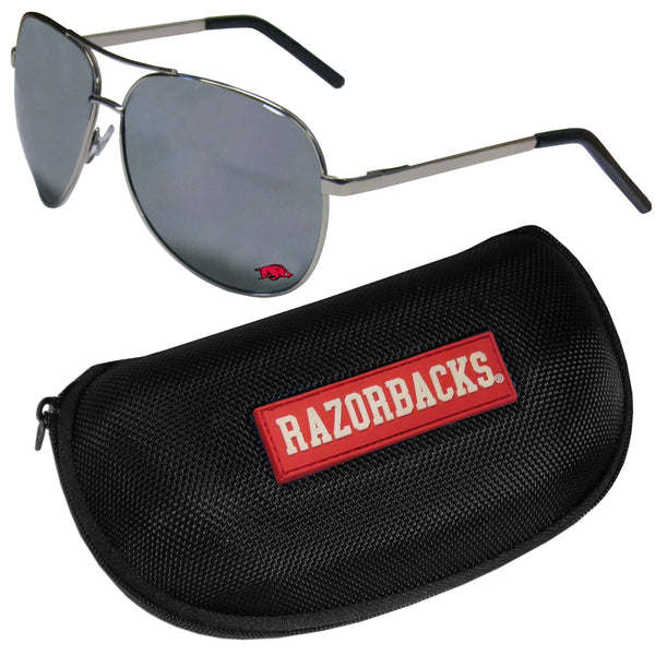 NCAA - Arkansas Razorbacks Aviator Sunglasses and Zippered Carrying Case-Sunglasses, Eyewear & Accessories,Sunglass & Accessory Sets,Aviator Sunglasses & Zippered Case,College Aviator Sunglasses Sunglasses & Zippered Case-JadeMoghul Inc.