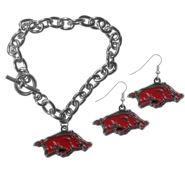NCAA - Arkansas Razorbacks Chain Bracelet and Dangle Earring Set-Jewelry & Accessories,College Jewelry,Arkansas Razorbacks Jewelry-JadeMoghul Inc.