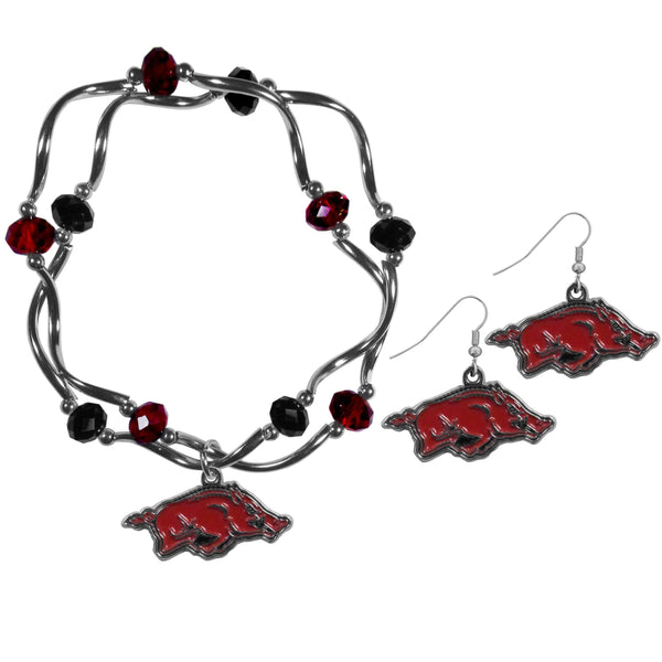 NCAA - Arkansas Razorbacks Dangle Earrings and Crystal Bead Bracelet Set-Jewelry & Accessories,College Jewelry,Arkansas Razorbacks Jewelry-JadeMoghul Inc.