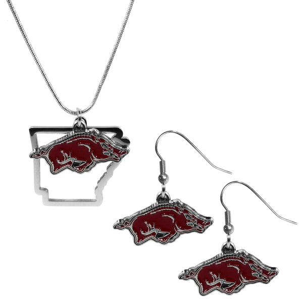 NCAA - Arkansas Razorbacks Dangle Earrings and State Necklace Set-Jewelry & Accessories,College Jewelry,Arkansas Razorbacks Jewelry-JadeMoghul Inc.