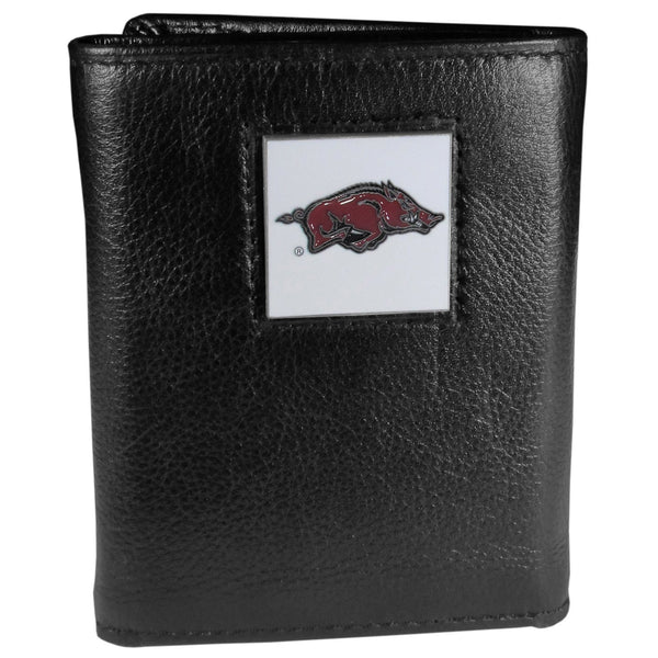 NCAA - Arkansas Razorbacks Deluxe Leather Tri-fold Wallet Packaged in Gift Box-Wallets & Checkbook Covers,Tri-fold Wallets,Deluxe Tri-fold Wallets,Gift Box Packaging,College Tri-fold Wallets-JadeMoghul Inc.