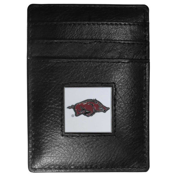 NCAA - Arkansas Razorbacks Leather Money Clip/Cardholder Packaged in Gift Box-Wallets & Checkbook Covers,Money Clip/Cardholders,Gift Box Packaging,College Money Clip/Cardholders-JadeMoghul Inc.