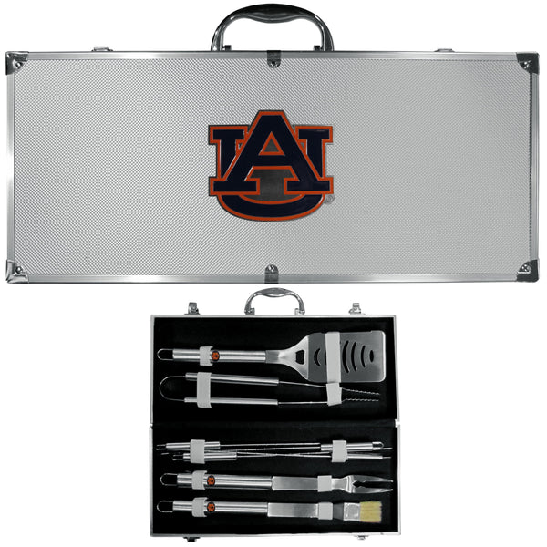 NCAA - Auburn Tigers 8 pc Stainless Steel BBQ Set w/Metal Case-Tailgating & BBQ Accessories,BBQ Tools,8 pc Steel Tool Set w/Metal Case,College 8 pc Steel Tool Set w/Metal Case-JadeMoghul Inc.