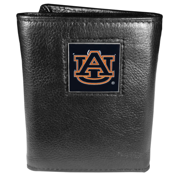 NCAA - Auburn Tigers Deluxe Leather Tri-fold Wallet Packaged in Gift Box-Wallets & Checkbook Covers,Tri-fold Wallets,Deluxe Tri-fold Wallets,Gift Box Packaging,College Tri-fold Wallets-JadeMoghul Inc.