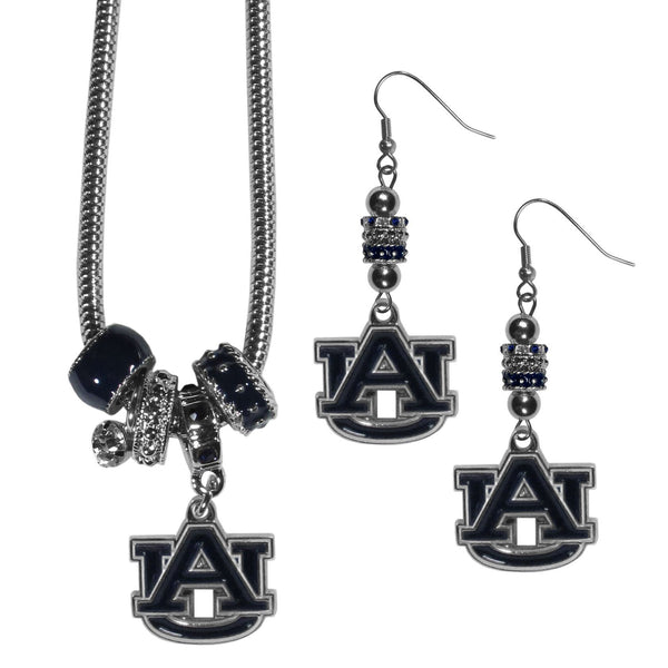 NCAA - Auburn Tigers Euro Bead Earrings and Necklace Set-Jewelry & Accessories,College Jewelry,Auburn Tigers Jewelry-JadeMoghul Inc.