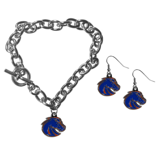 NCAA - Boise St. Broncos Chain Bracelet and Dangle Earring Set-Jewelry & Accessories,College Jewelry,Boise St. Broncos Jewelry-JadeMoghul Inc.