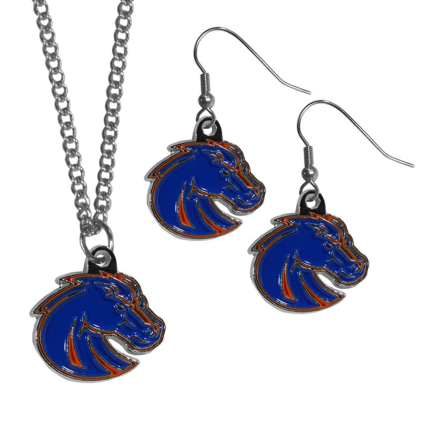 NCAA - Boise St. Broncos Dangle Earrings and Chain Necklace Set-Jewelry & Accessories,Jewelry Sets,Dangle Earrings & Chain Necklace-JadeMoghul Inc.