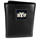 NCAA - BYU Cougars Deluxe Leather Tri-fold Wallet Packaged in Gift Box-Wallets & Checkbook Covers,Tri-fold Wallets,Deluxe Tri-fold Wallets,Gift Box Packaging,College Tri-fold Wallets-JadeMoghul Inc.