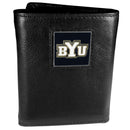 NCAA - BYU Cougars Deluxe Leather Tri-fold Wallet-Wallets & Checkbook Covers,Tri-fold Wallets,Deluxe Tri-fold Wallets,Window Box Packaging,College Tri-fold Wallets-JadeMoghul Inc.
