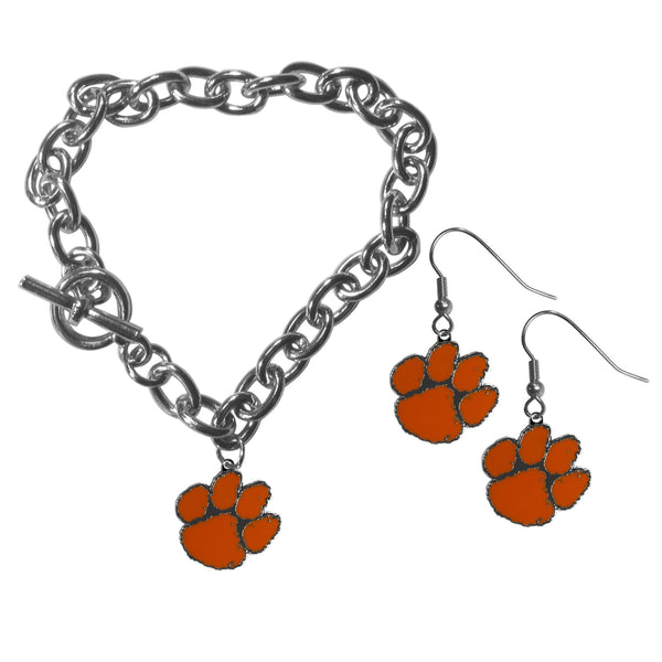 NCAA - Clemson Tigers Chain Bracelet and Dangle Earring Set-Jewelry & Accessories,College Jewelry,Clemson Tigers Jewelry-JadeMoghul Inc.