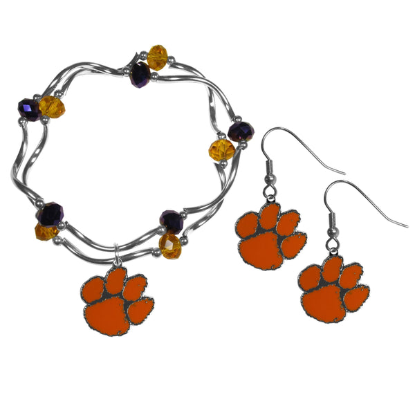 NCAA - Clemson Tigers Dangle Earrings and Crystal Bead Bracelet Set-Jewelry & Accessories,College Jewelry,Clemson Tigers Jewelry-JadeMoghul Inc.