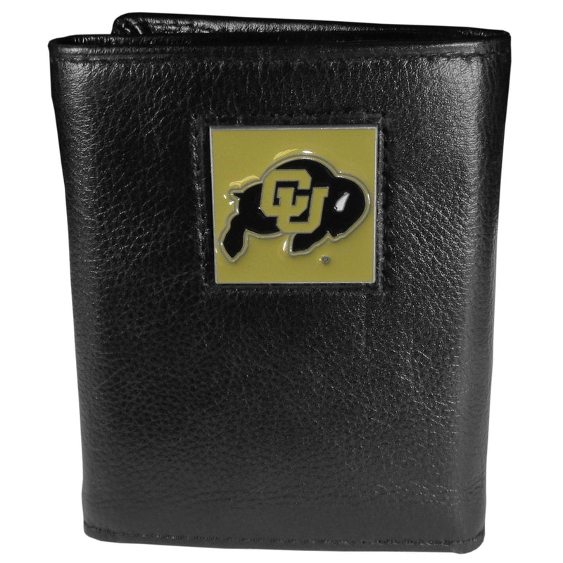 NCAA - Colorado Buffaloes Deluxe Leather Tri-fold Wallet Packaged in Gift Box-Wallets & Checkbook Covers,Tri-fold Wallets,Deluxe Tri-fold Wallets,Gift Box Packaging,College Tri-fold Wallets-JadeMoghul Inc.
