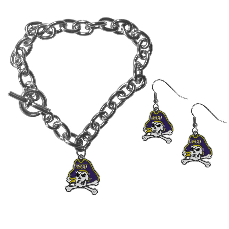 NCAA - East Carolina Pirates Chain Bracelet and Dangle Earring Set-Jewelry & Accessories,College Jewelry,East Carolina Pirates Jewelry-JadeMoghul Inc.