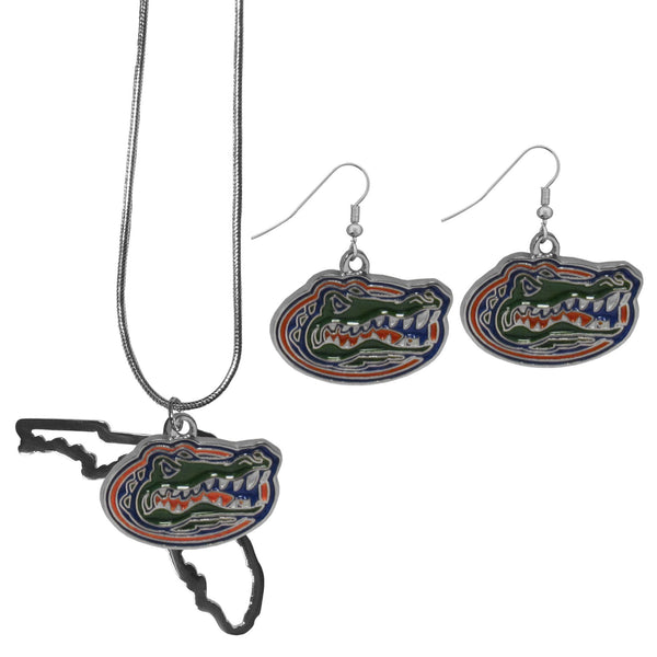 NCAA - Florida Gators Dangle Earrings and State Necklace Set-Jewelry & Accessories,College Jewelry,Florida Gators Jewelry-JadeMoghul Inc.