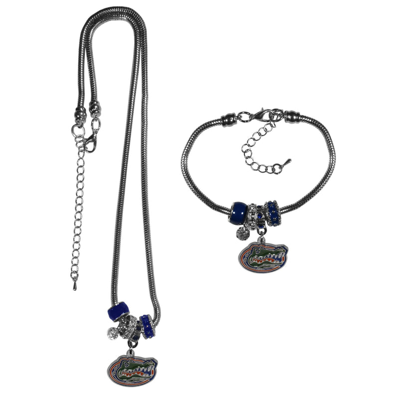 NCAA - Florida Gators Euro Bead Necklace and Bracelet Set-Jewelry & Accessories,College Jewelry,Florida Gators Jewelry-JadeMoghul Inc.