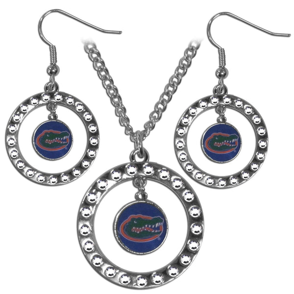 NCAA - Florida Gators Rhinestone Hoop Jewelry Set-Jewelry & Accessories,Jewelry Sets,Rhinestone Earrings and Necklaces,College Rhinestone Earrings and Necklaces-JadeMoghul Inc.