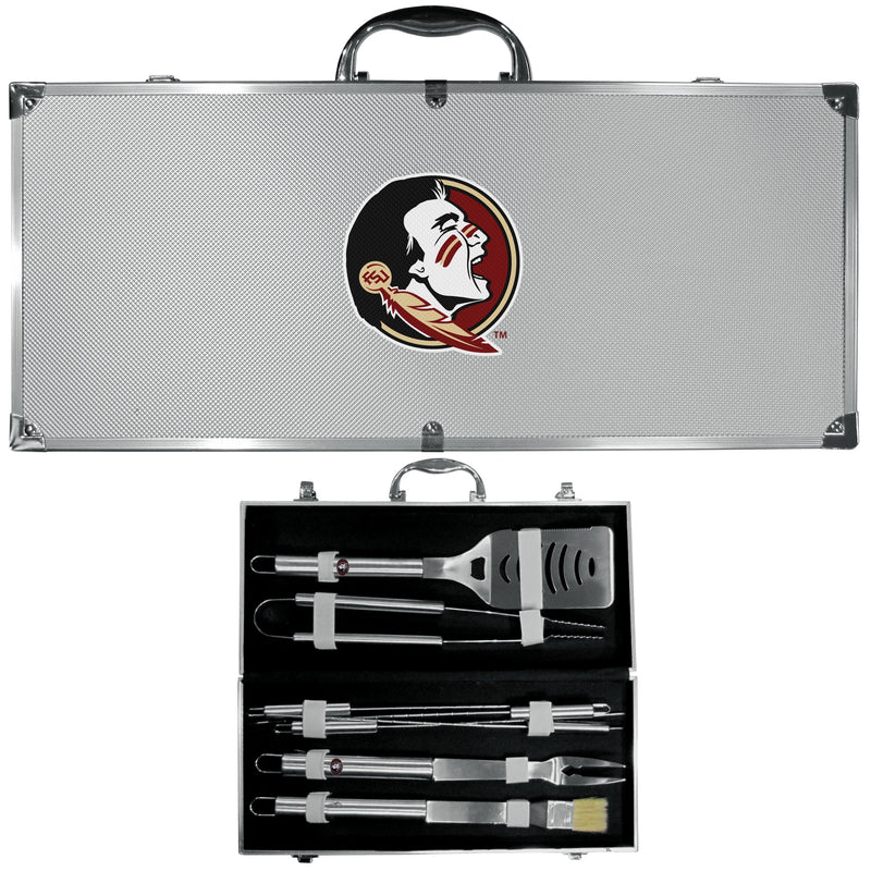 NCAA - Florida St. Seminoles 8 pc Stainless Steel BBQ Set w/Metal Case-Tailgating & BBQ Accessories,BBQ Tools,8 pc Steel Tool Set w/Metal Case,College 8 pc Steel Tool Set w/Metal Case-JadeMoghul Inc.