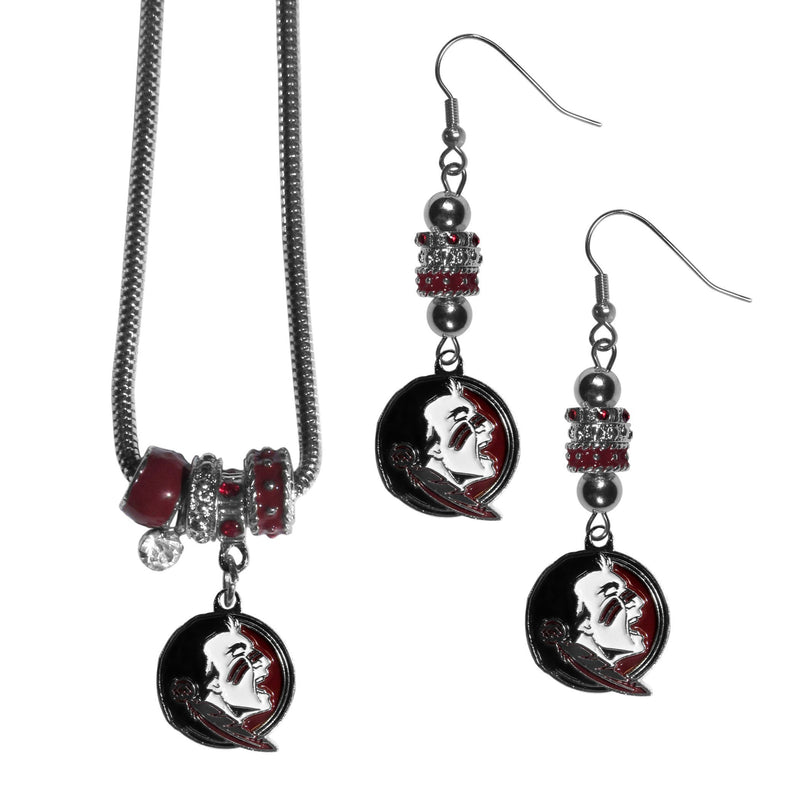 NCAA - Florida St. Seminoles Euro Bead Earrings and Necklace Set-Jewelry & Accessories,College Jewelry,Florida St. Seminoles Jewelry-JadeMoghul Inc.