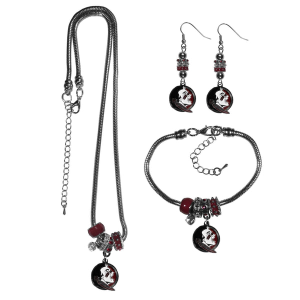 NCAA - Florida St. Seminoles Euro Bead Jewelry 3 piece Set-Jewelry & Accessories,College Jewelry,Florida St. Seminoles Jewelry-JadeMoghul Inc.