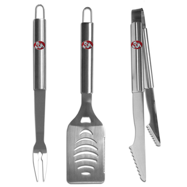NCAA - Fresno St. Bulldogs 3 pc Stainless Steel BBQ Set-Tailgating & BBQ Accessories,BBQ Tools,3 pc Steel Tool SetCollege 3 pc Steel Tool Set-JadeMoghul Inc.