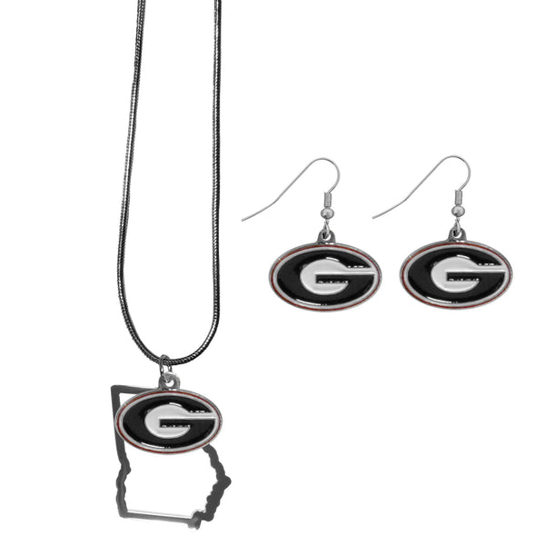 NCAA - Georgia Bulldogs Dangle Earrings and State Necklace Set-Jewelry & Accessories,College Jewelry,Georgia Bulldogs Jewelry-JadeMoghul Inc.