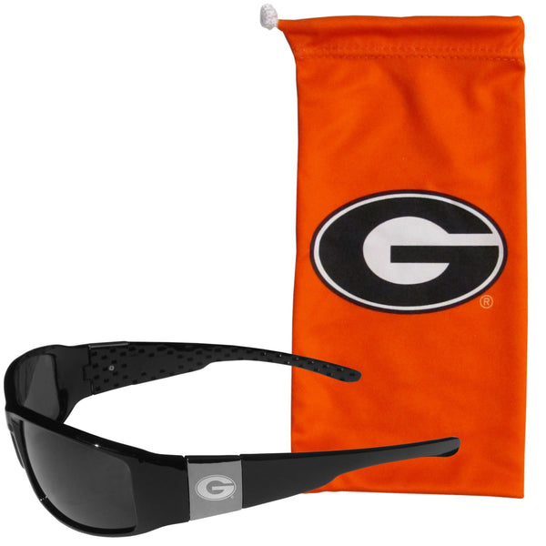 NCAA - Georgia Bulldogs Etched Chrome Wrap Sunglasses and Bag-Sunglasses, Eyewear & Accessories,College Eyewear,Georgia Bulldogs Eyewear-JadeMoghul Inc.