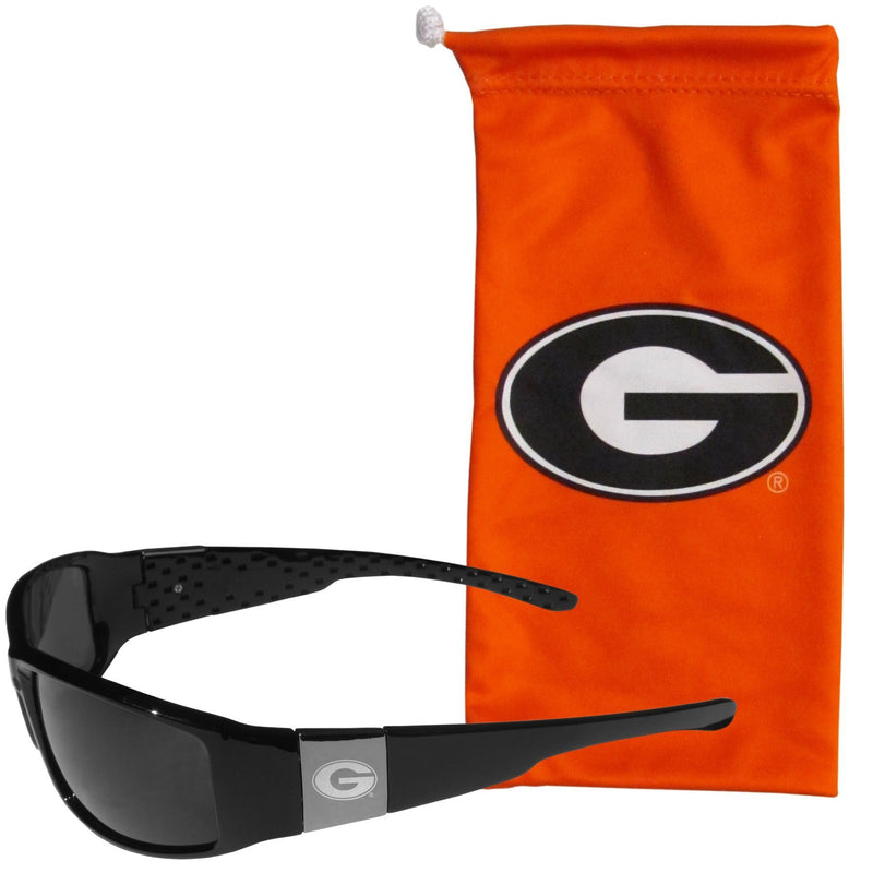 NCAA - Georgia Bulldogs Etched Chrome Wrap Sunglasses and Bag-Sunglasses, Eyewear & Accessories,College Eyewear,Georgia Bulldogs Eyewear-JadeMoghul Inc.