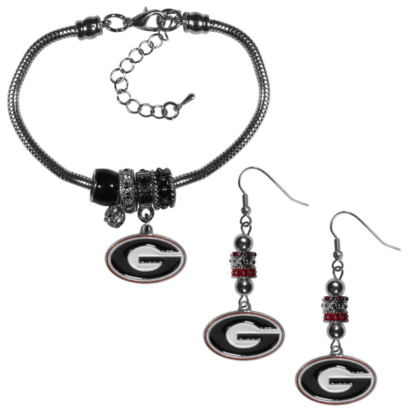 NCAA - Georgia Bulldogs Euro Bead Earrings and Bracelet Set-Jewelry & Accessories,College Jewelry,Georgia Bulldogs Jewelry-JadeMoghul Inc.