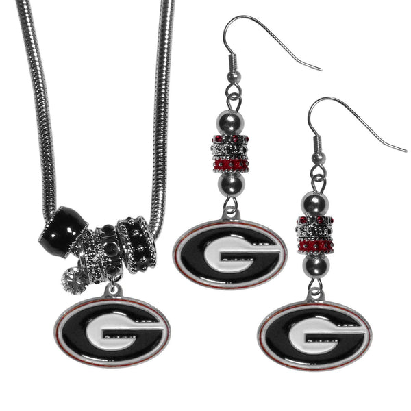 NCAA - Georgia Bulldogs Euro Bead Earrings and Necklace Set-Jewelry & Accessories,College Jewelry,Georgia Bulldogs Jewelry-JadeMoghul Inc.