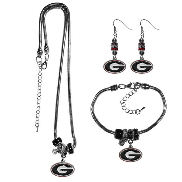NCAA - Georgia Bulldogs Euro Bead Jewelry 3 piece Set-Jewelry & Accessories,College Jewelry,Georgia Bulldogs Jewelry-JadeMoghul Inc.